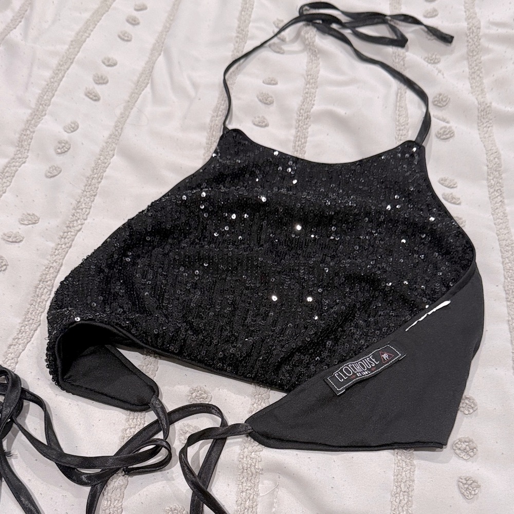 Clockhouse Black Sequin Halter Top Size Small Preloved